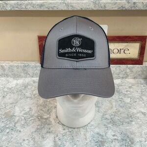 Smith & Wesson Trucker Hat OSFM Grey Navy Blue Mesh Snapback Logo Patch Cap